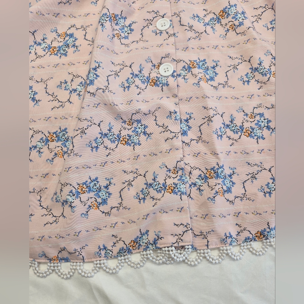 Unique vintage Light Pink Floral Pattern Swing Dress Style Crochet Trim Size L - Picture 4 of 12